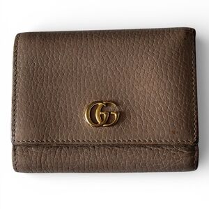 Gucci Taupe marmot small trifold Leather Wallet with Gold Logo